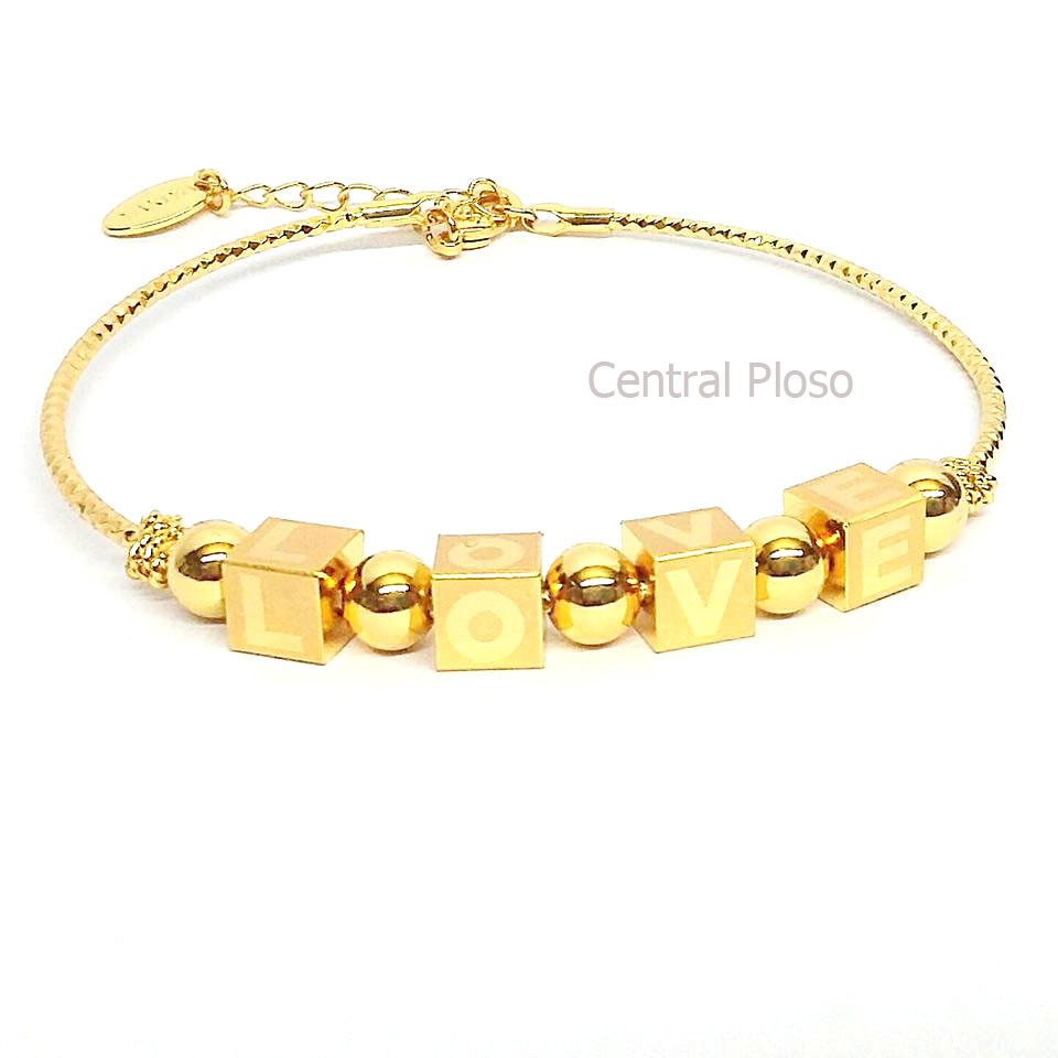 Gelang Korea Square Love Gold Colour