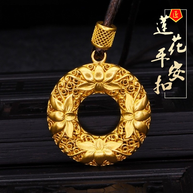 [Ready Stock]Lotus Peace Buckle Hollow 3D Gold Pendant Women's Fashion Necklace