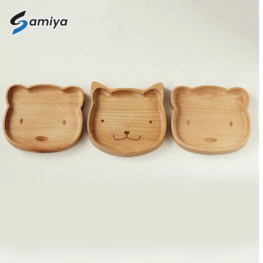 wooden tableware cute bear and rabbit / piring kayu saji buah cemilan snack dessert / wood plate