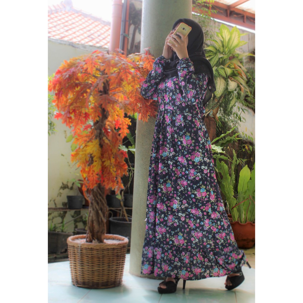 Gamis syari/Gamis motif bunga/Gamis jersey premium/Gamis BUSUI/Jersey kwalitas terbaik