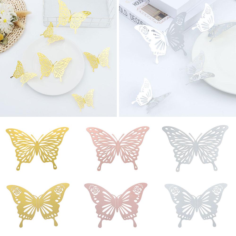 Top Butterfly Stiker Dinding Rumah Ornamen 3D Berongga Tekstur Logam Dekorasi Dinding