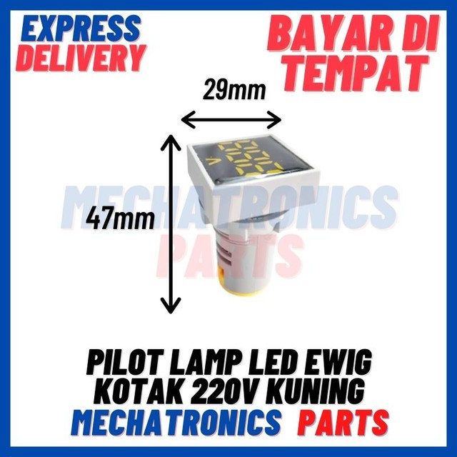 [DSP-9298] PILOT LAMP LED WITH VOLT INDICATOR EWIG KOTAK 22MM 220V KUNING