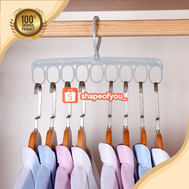 Hanger Jemuran Baju Pakaian Gantung Gantungan Baju Celana Hijab 9 Lubang Hanger Pakaian 9 Lubang Kaos Kaki Gantungan Baju Import Magic Holder Serbaguna Multifungsi Plastik Tahan Karat Kokoh Hemat Tempat Praktis Murah Bisa COD