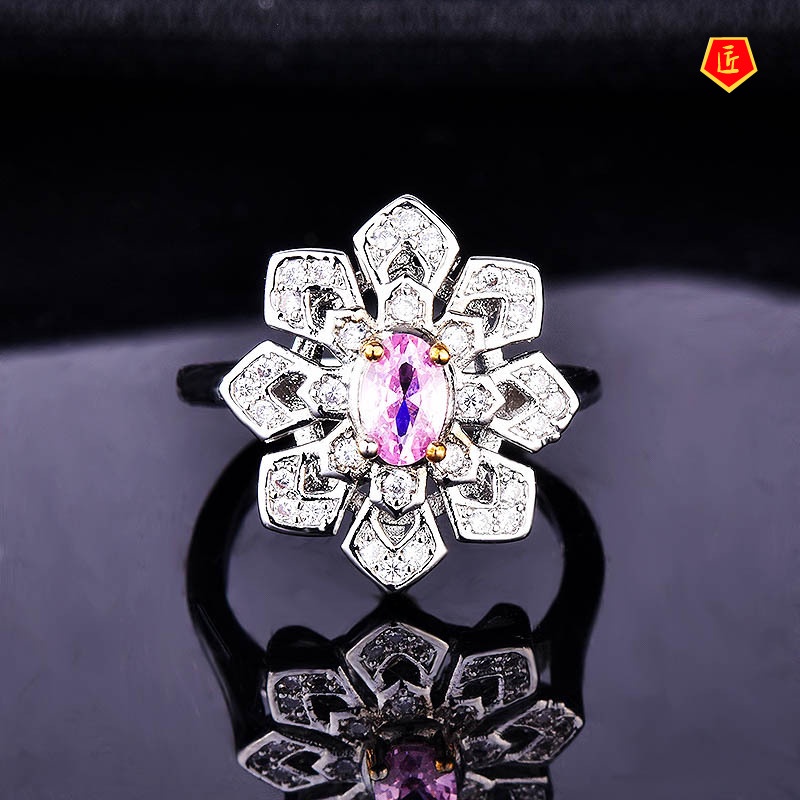 [Ready Stock]New Luxury Yellow Diamond Snowflake Ring Fashion Sweet