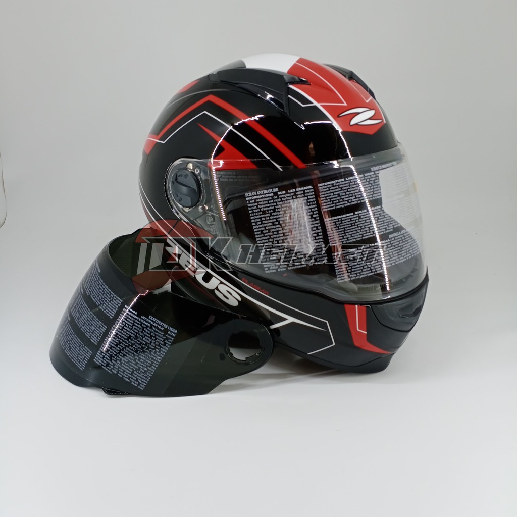 Helm Full Face Zeus ZS 811 Motif Plasma Black AL5 Red Glossy Hitam Merah - Free Bonus Dark Visor