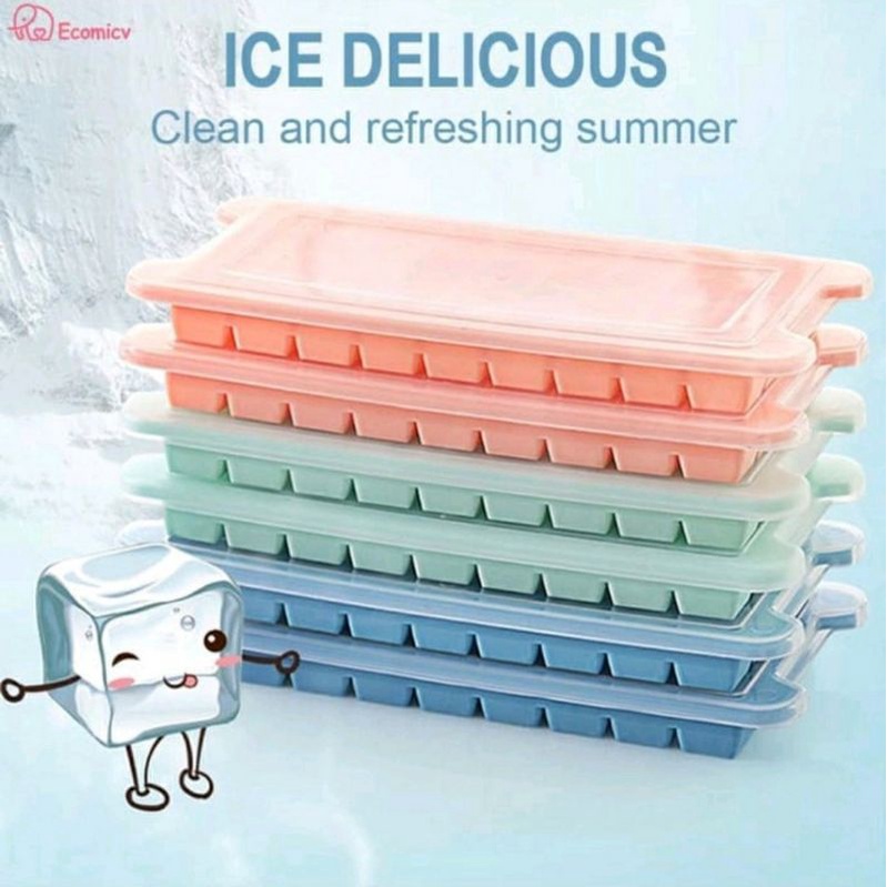 Cetakan Es Batu + Penutup 36 Kotak Ice Cube Tray Bahan Silikon Dengan Tutup