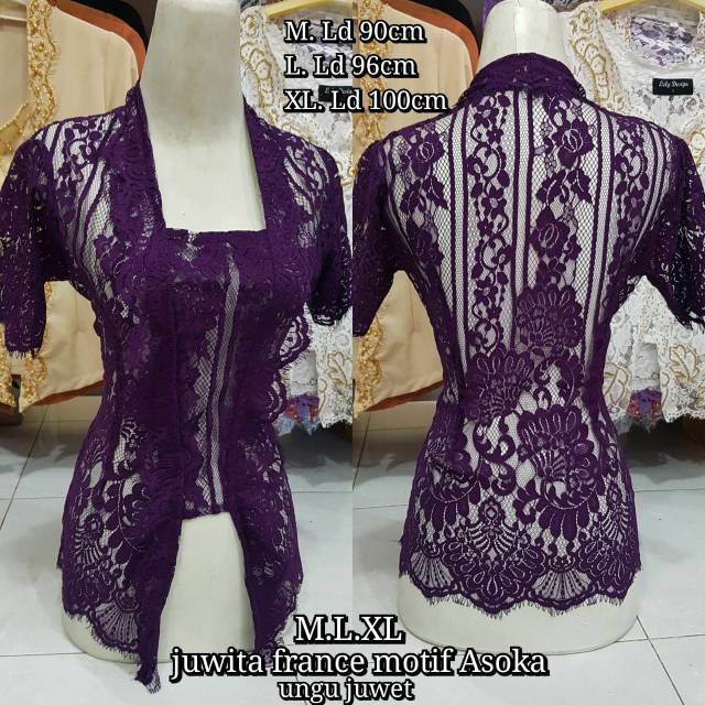 Kebaya Bali grosir Kebaya Adat Bali Juwita France Motif Asoka Ungu Oleh Oleh Bali
