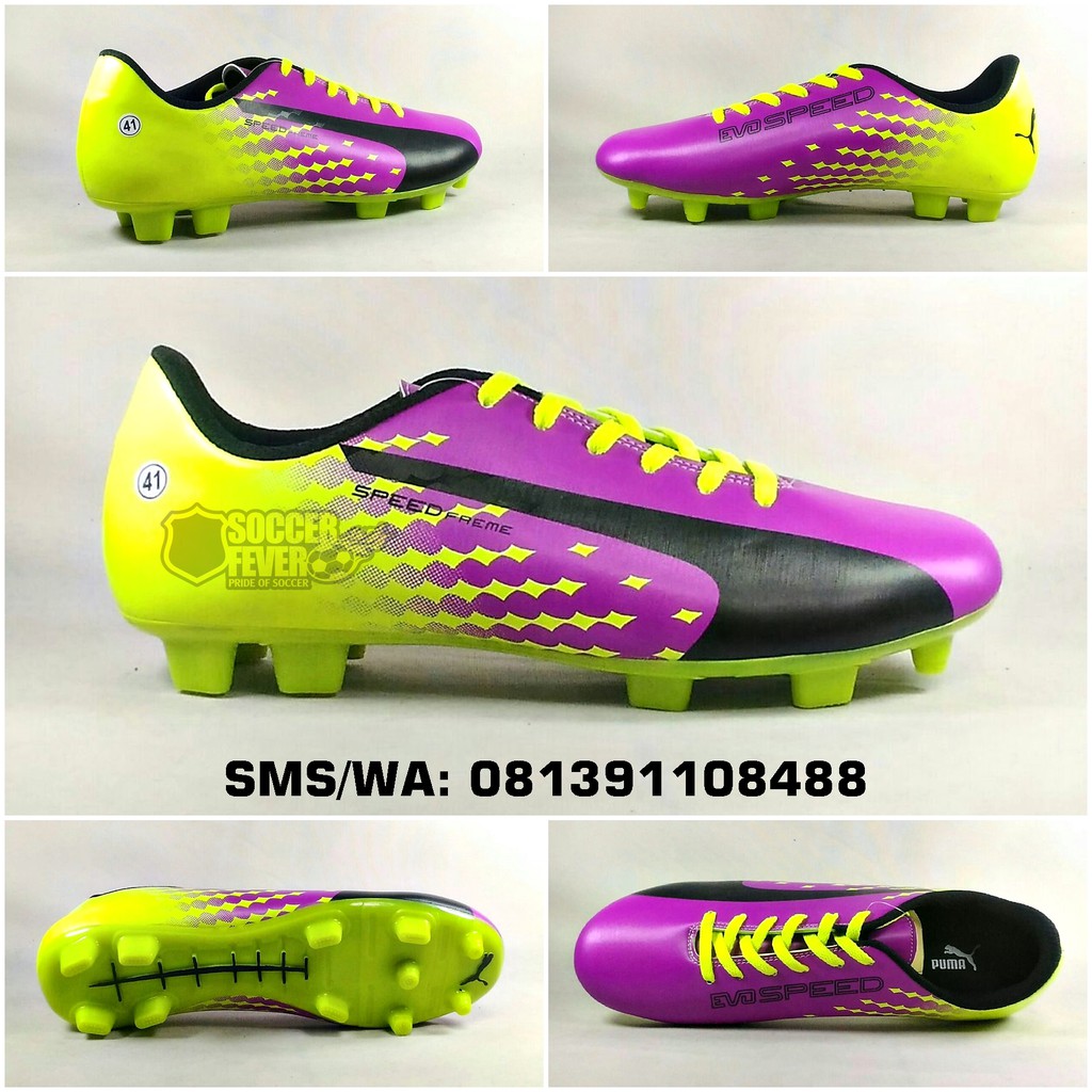 Sepatu Sepak Bola Dewasa Puma Evospeed Freme Ungu Hijau Stabilo Hitam Terbaru 2018