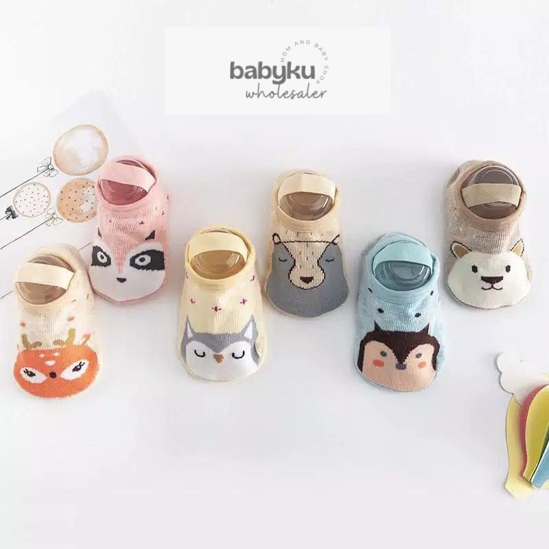 Kaos kaki bayi anak bahan katun motif animal / Baby animal socks boneka