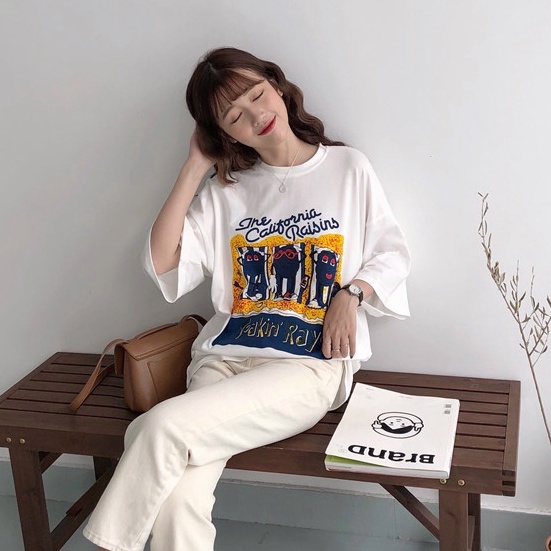 yikoo-Big size Korean lengan pendek atasan kaos t shirt pakaian wanita top