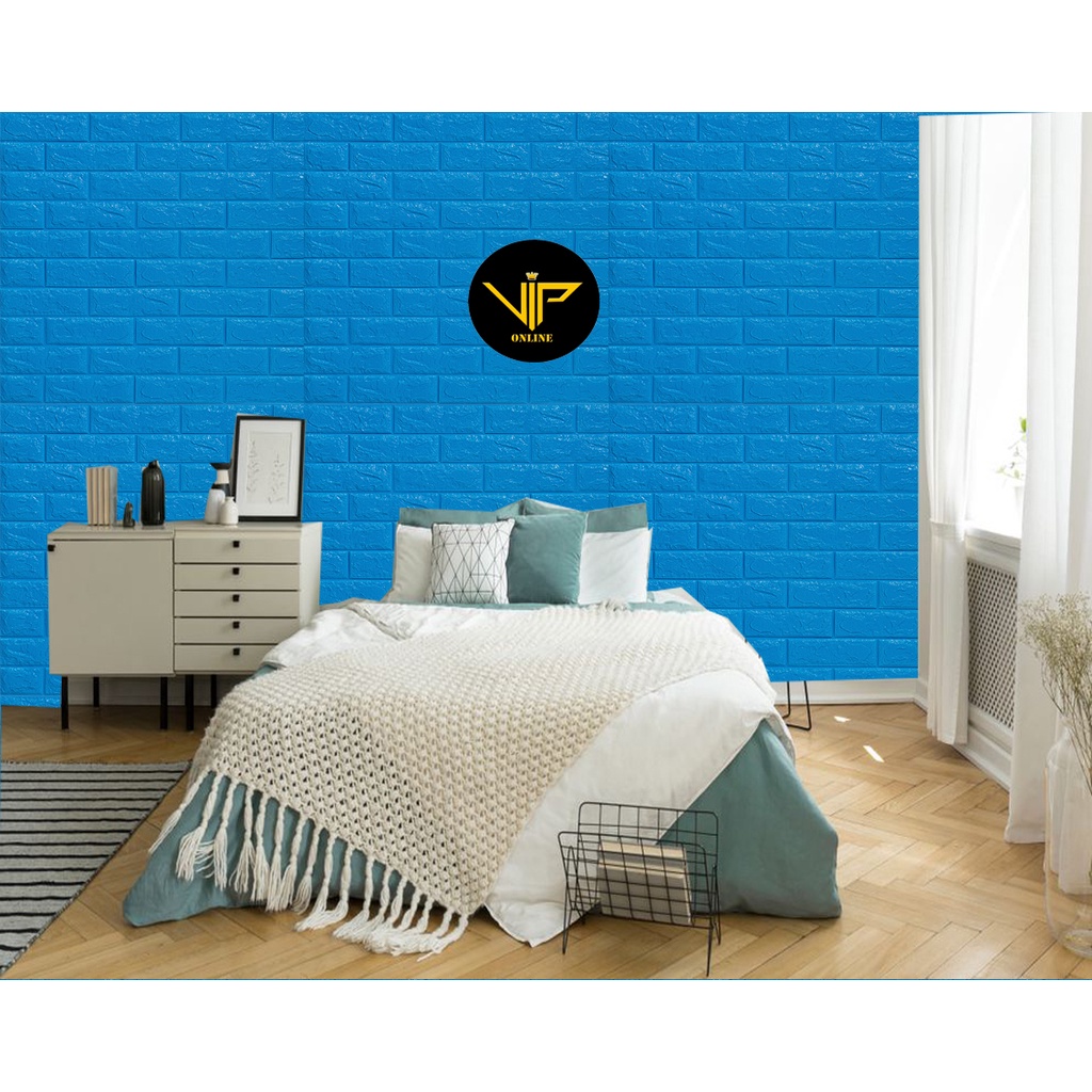 VIP Wallpaper Foam Bata Warna Biru Tua Premium Wallpaper Sticker Tebal 3MM