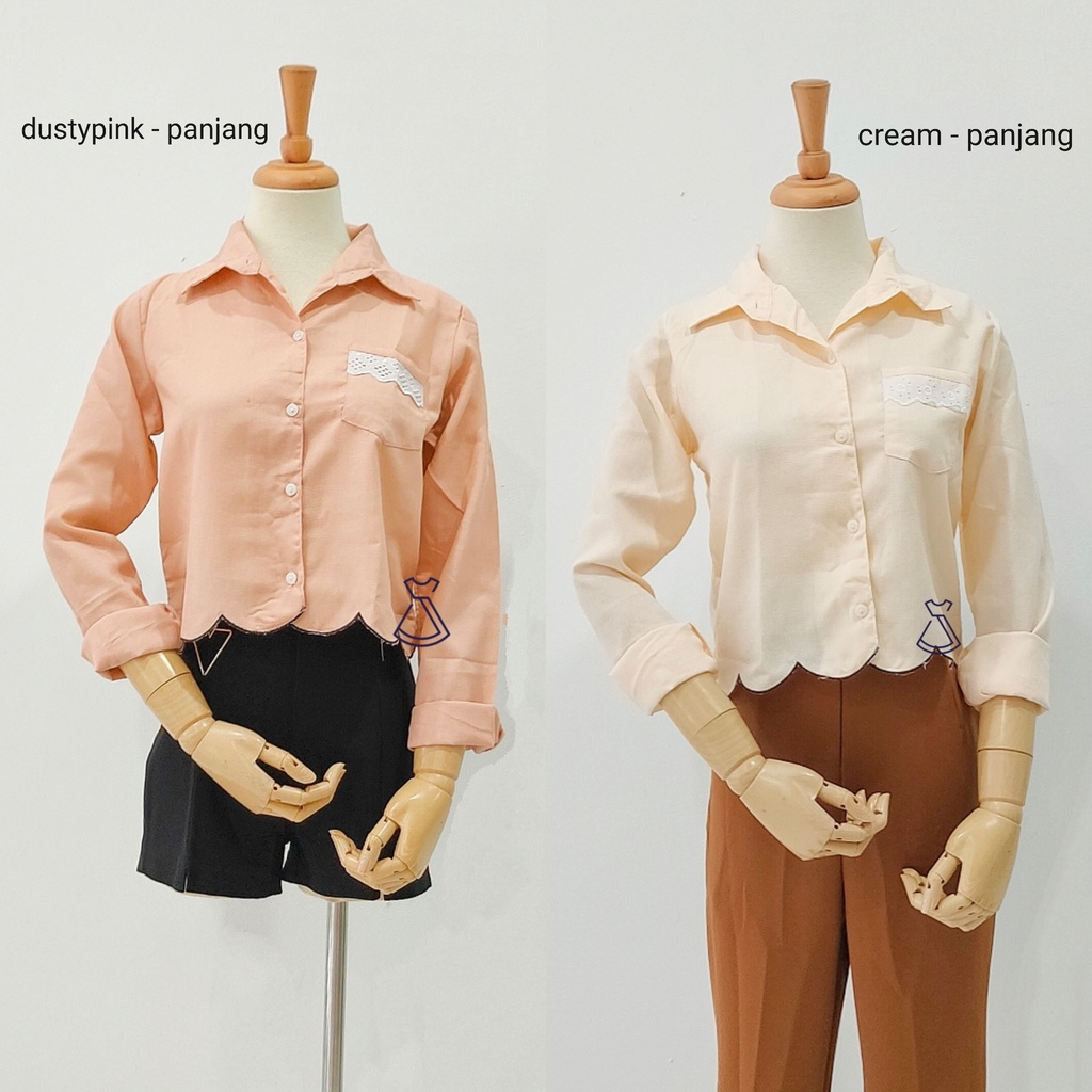 TP371 - BAJU ATASAN KEMEJA WANITA COTTON IMPORT KOREAN STYLE VINTAGE