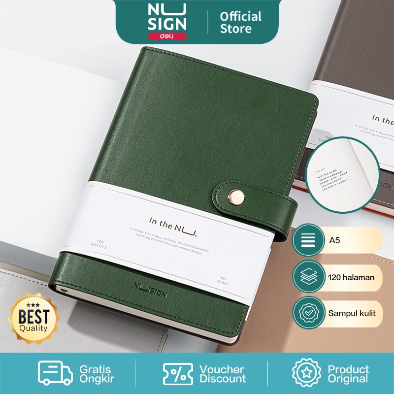 

Nusign Leather Cover Notebook / Buku Catatan Tulis / Diary / Agenda Sampul Kulit A5 120 Lembar Magnetic Lock NS299