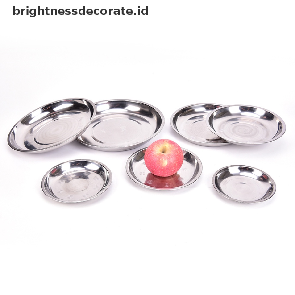 Piring Makanan Bentuk Bulat Bahan Stainless Steel Ukuran 14-26cm Untuk Camping