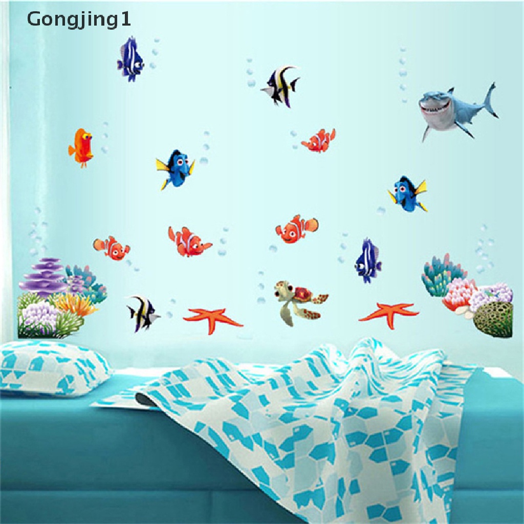 Gongjing1 Stiker Dinding Decal Desain Kartun Sea Fish, Dapat Dicopot