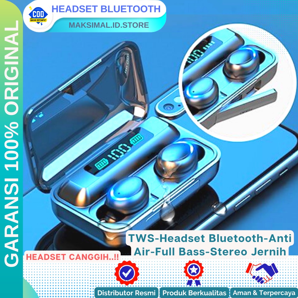 Earphone Bluetooth Stereo Headset Bluetooth TWS F9 - 5 Hedset Haedset Bluetooth 5.0 Kuat Tahan Air B