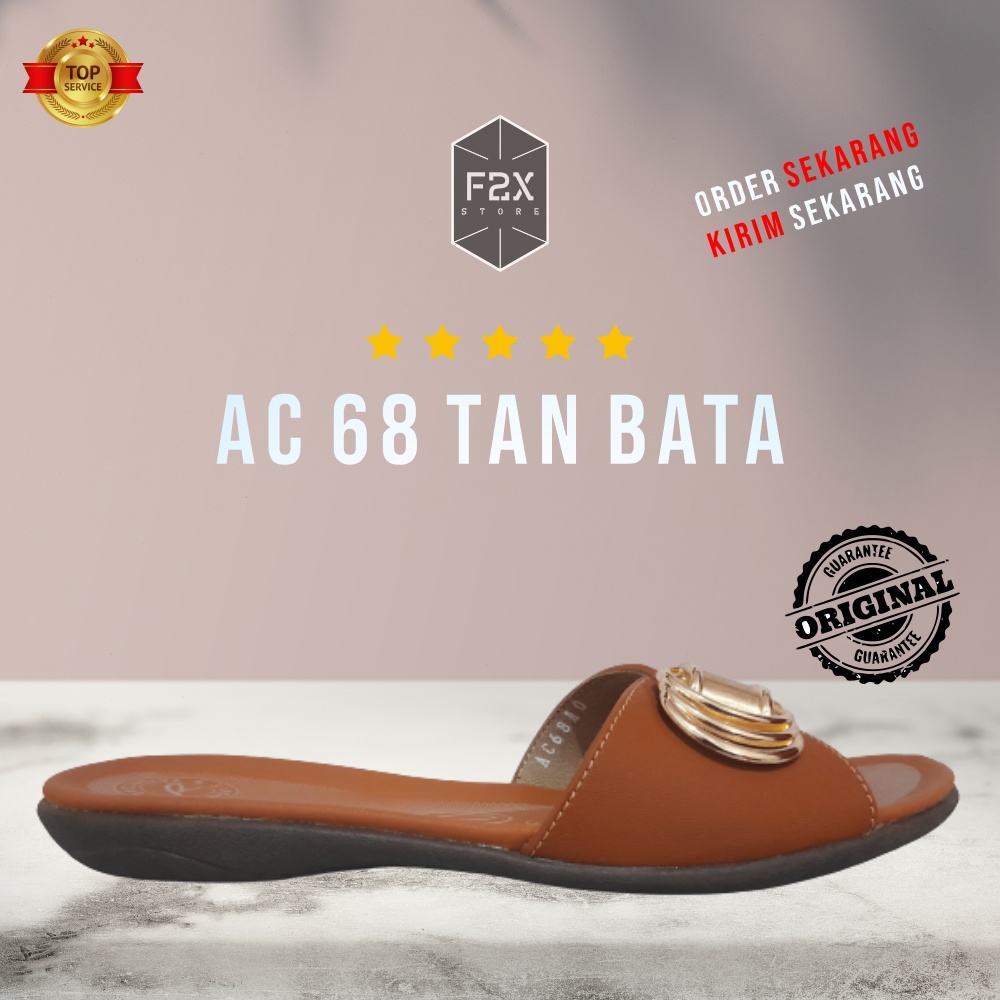 SANDAL WANITA / SENDAL WANITA SLOP FLAT TRENDY MURAH RINDI AC 68 TAN BATA ORIGINAL