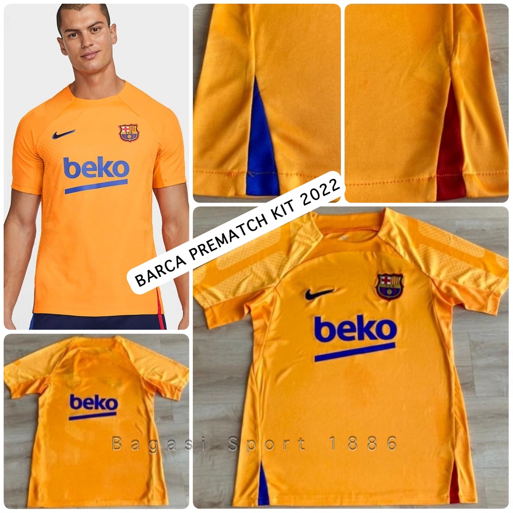 Jersey Baju Bola Barcelona Prematch Kit Oren Orange Kunyit 2022 2023 Training Latihan 2022/23 Barca 