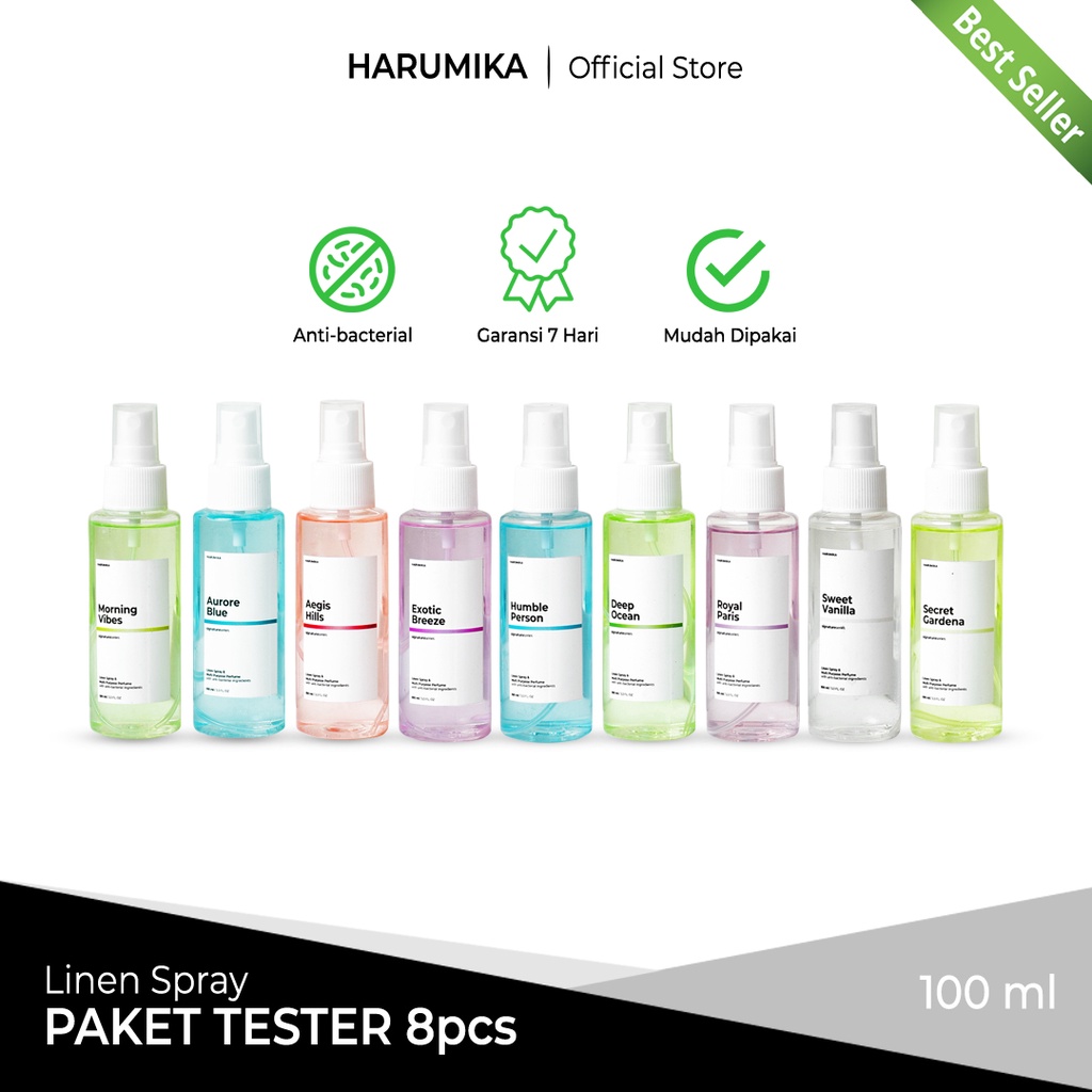 PAKET TESTER - Harumika 100 ml LINEN SPRAY &amp; ROOM REFRESHER ANTI BACTERIAL