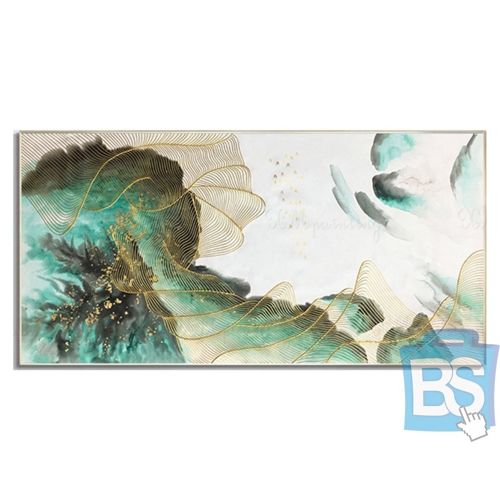 LUKISAN ABSTRAK AKRILIK HIJAU BISA CUSTOM KAIN KANVAS TERBAIK MARSOTO CAT AKRILIK ORIGINAL ABSTRAK P