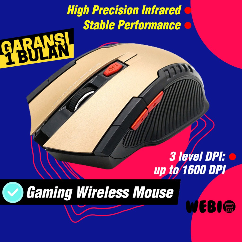 Mouse Wireless W103 USB Wireles Mause Laptop PC Murah Gaming Aneka Warna – Black Red Blue Gray Gold