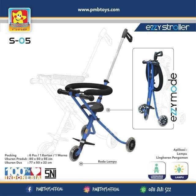 Stroller Anak PMB TOYS S05 Ezzy Kereta Dorong Bayi dan Balita Mode Portable Garansi Original SNI-Blue