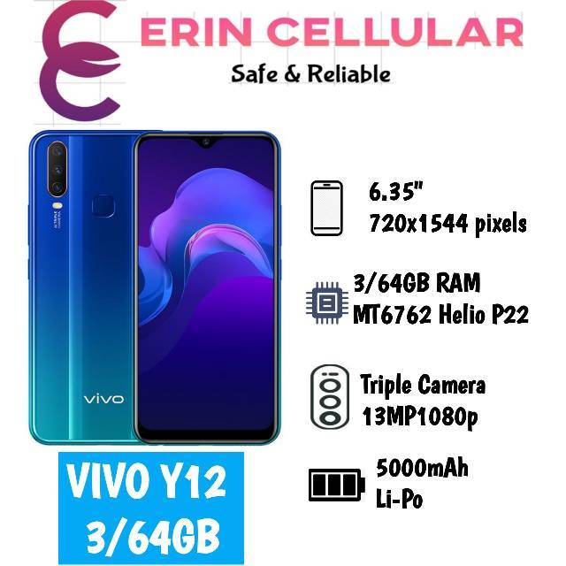 HP VIVO Y12 NEW RAM 3/64-64GB - GRS RESMI VIVO INDONESIA 1THN - BLUE & RED