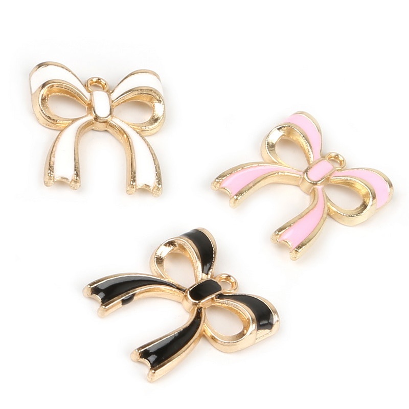 10 pcs Zinc Alloy Metal Enamel Hitam Putih Pink Ikatan Simpul Kupu-kupu Desain Pesona Liontin untuk DIY Fashion Perhiasan Anting-Anting Aksesoris