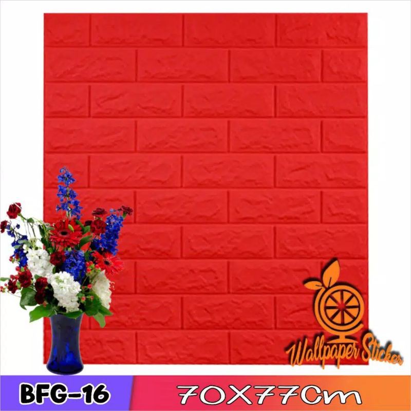 wallpaper brick foam 3d motif bata merah
