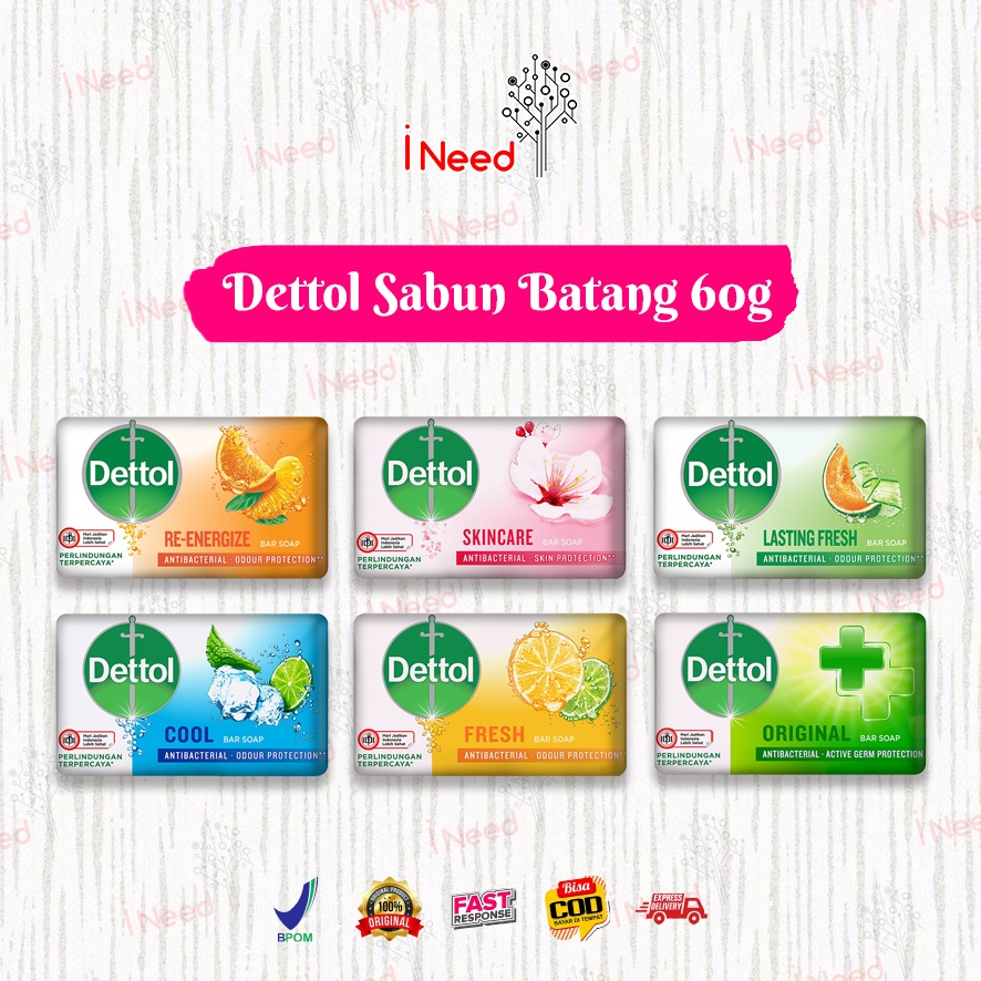 (INEED) (60gr) Dettol sabun batang / bar soap 60gr