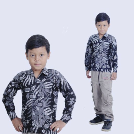 Kemeja Batik Anak Pendek Motif Manggar Abu Usia 1-12 Tahun