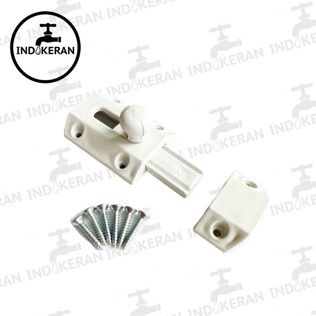 INDOKERAN - Engsel Pintu 4,5 Inch, Grendel, Tarikan Plastik PVC Kamar Mandi - High Quality