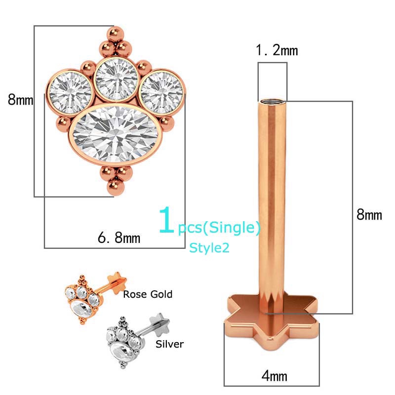 1Pc Anting Tindik / Piercing Bibir Bahan Stainless Steel dengan Zircon 16G