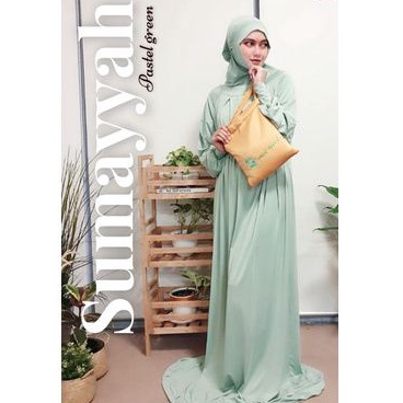 Mukena terusan dewasa Sumayyah hijau daun mukena Zamrud Apparel, rukuh terusan, telekung,  mukena me