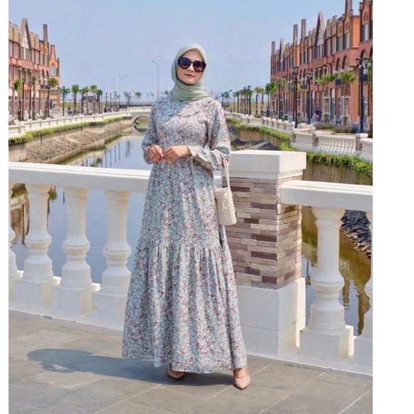 Harga TERMURAAH.. Laiqa dress muslim wanita motif bunga cantik busui adem | homedress muslim | dress