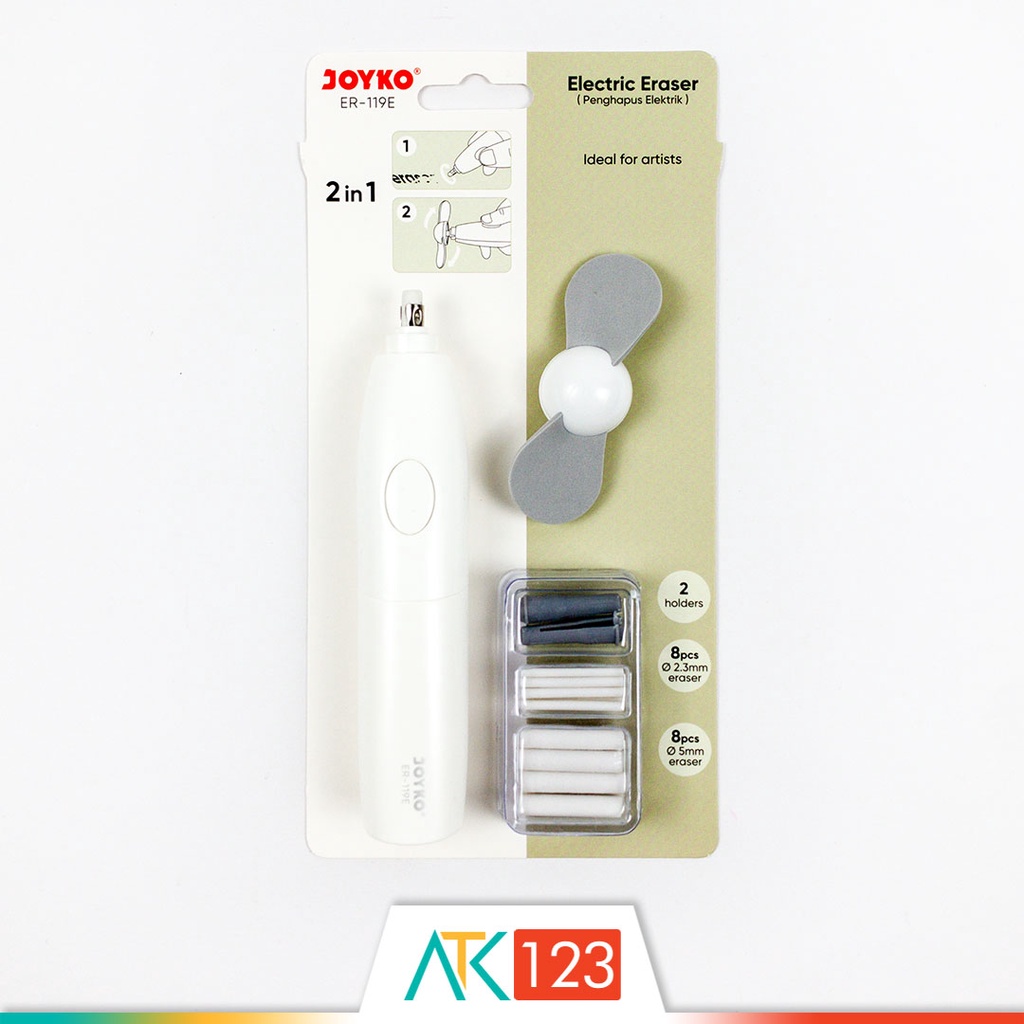 

Penghapus Pensil Elektrik Otomatis / Kipas Kecil / Electric Eraser / Mini Fan 2 in 1 Joyko ER-119E