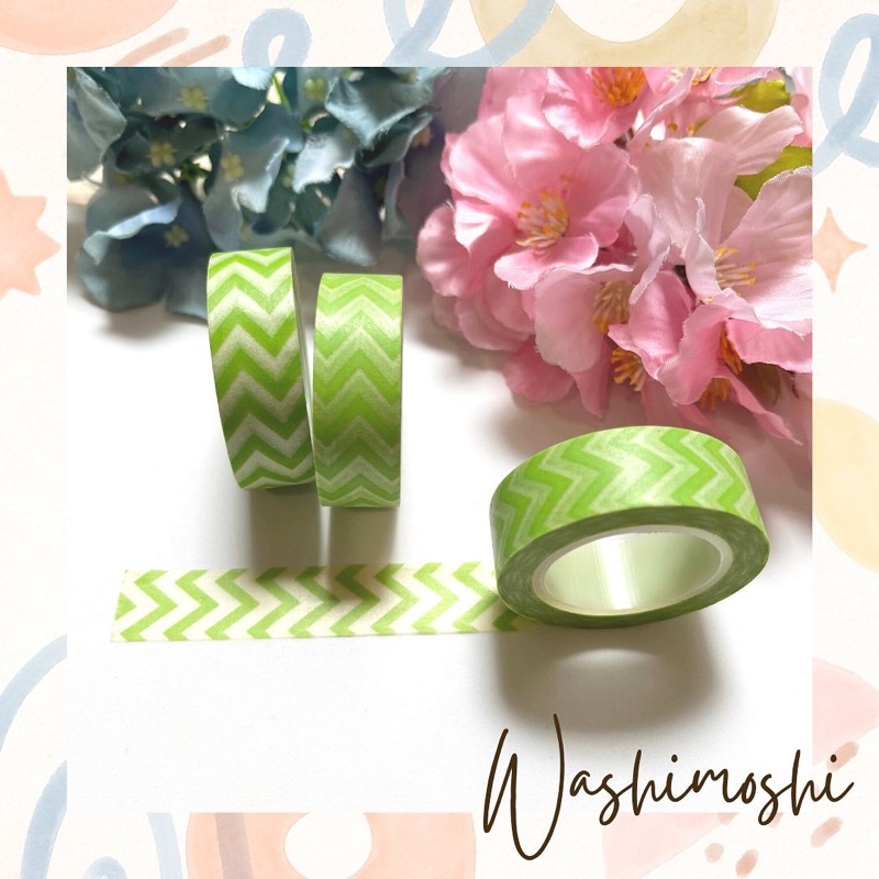 

Washimoshi Masking Washi Tape Gree Chevron Design (10 meter)