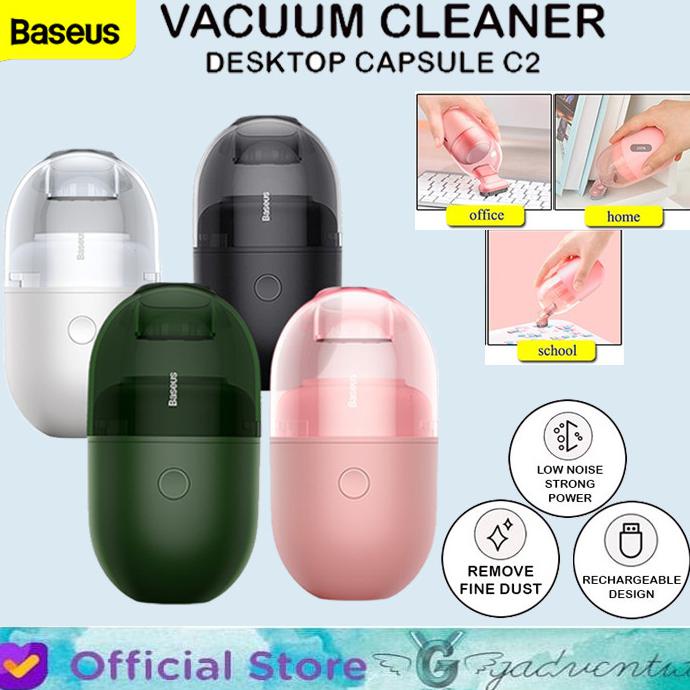 Ready Stock] Baseus C2 Desktop Capsule Vacuum Cleaner Mini Penghisap Debu Meja - Hitam