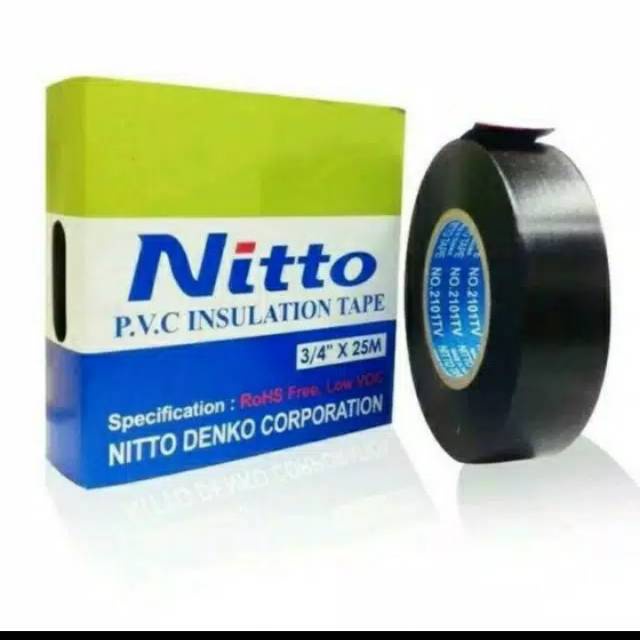 Selotip Nitto Isolasi Listrik Original Uk 3/4" x 25 M / Kabel Hitam PVC Tape / Solasi Kabel Black / 