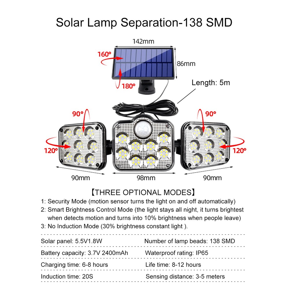 Anbolt 138LED lampu tenaga surya Lampu Solar Light Lampu Panel Surya tenaga Outdoor tempat lilin putih