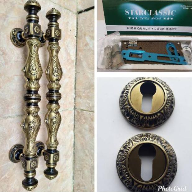 Handle pintu rumah / Gagang pintu rumah / Handle pintu kuningan motif barongsai set kunci Terbaik