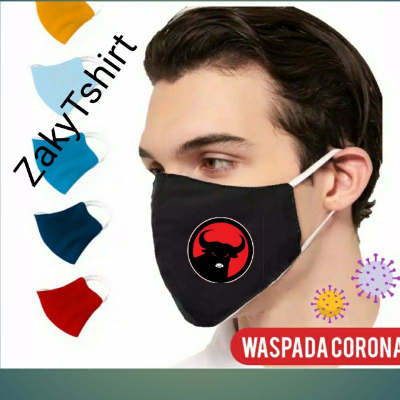 Masker Katun 2ply Tali Karet Elastis Logo PDI Perjuangan