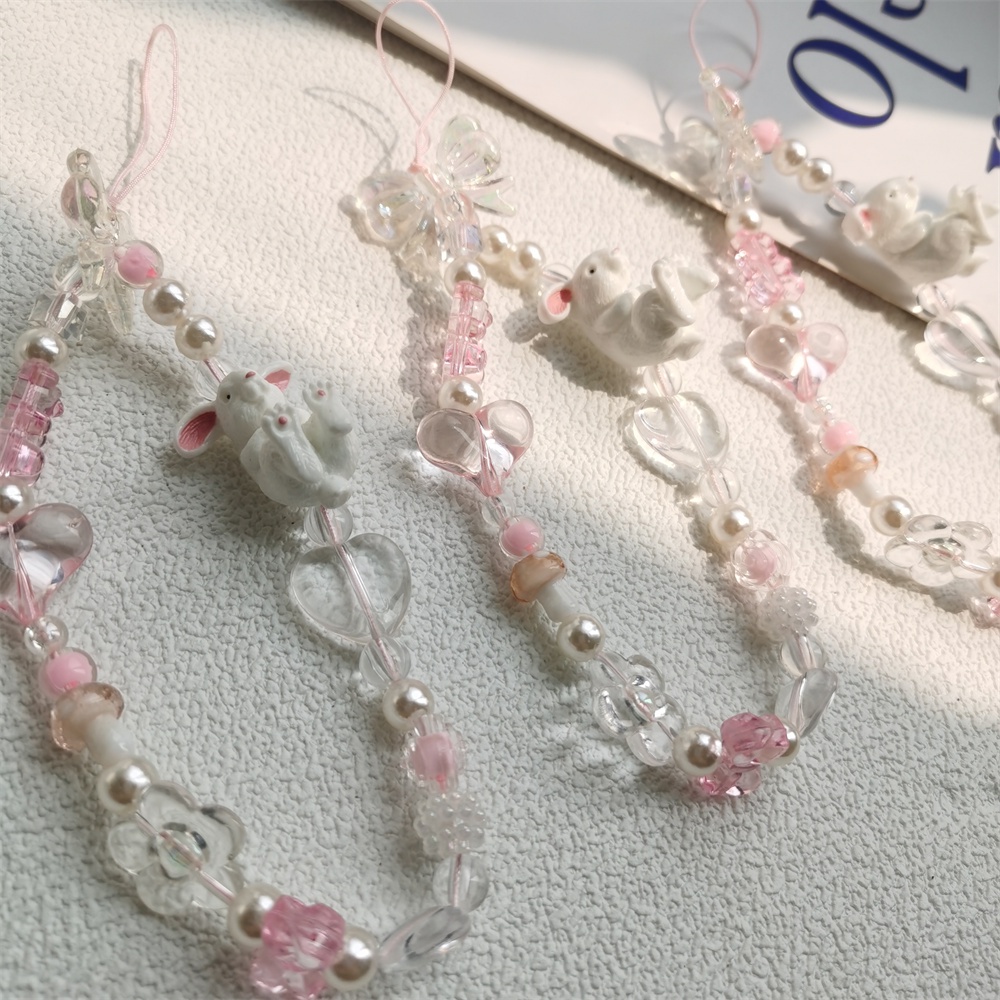 Tali Lanyard Manik-Manik Mutiara Akrilik Warna-Warni Anti Hilang Untuk Case Hp