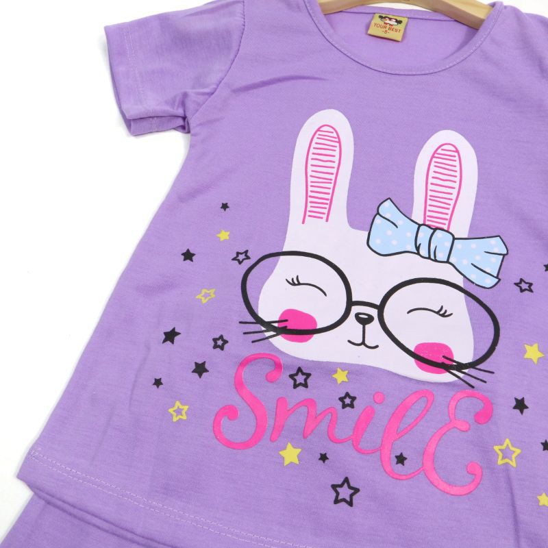 SETELAN FASHION BAJU ANAK PEREMPUAN MOTIF RABBIT BAHAN KAOS GAMBAR SABLON 2-6 TAHUN