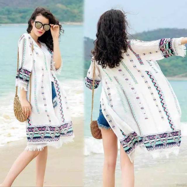 Tamara Ethnic Cardigan  Outer Pantai  Bohemian Shopee 