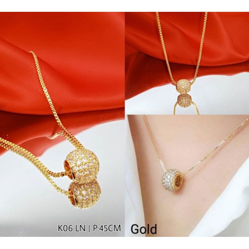 kalung set liontin bola full mata perhiasan wanita titanium gold mewah