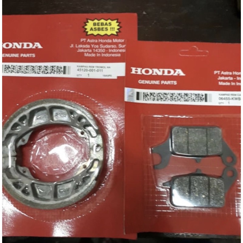 PAKET KAMPAS REM DEPAN BELAKANG HONDA REVO ABSOLUTE / BLADE / REVO FI / SUPRA 125 FI / HELM IN ORI