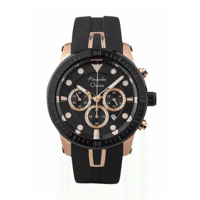 Alexandre Christie Jam Tangan Pria - Black Rosegold - Silicon - 6533 MCRBRBA