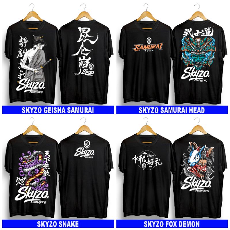 T-shirt Kaos Baju Distro Pria Wanita Anak Remaja Tema Skyzo Geisha Samurai Skyzo Samurai Head Jepang