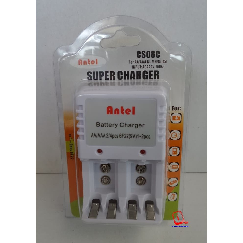 Super Charger Baterai Cas 4 Slot AA AAA dan Petak 9v Antel